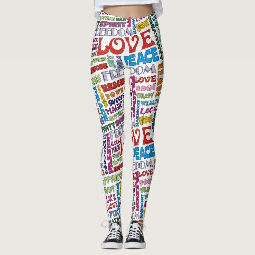 Spirit Words  Affirmations FLOWER POWER style Leggings