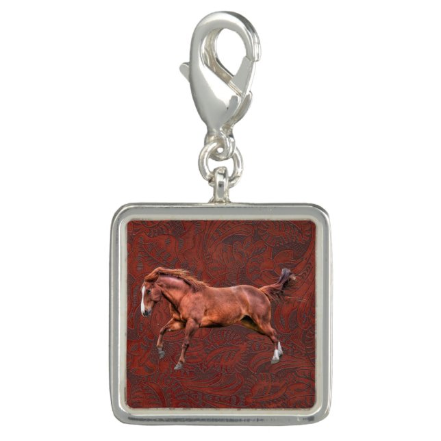 Spirited Dun Horse & Leather-effect Jewelry Design Charm (Front)