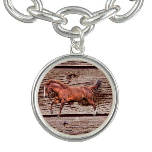 Spirited Dun Horse  Wood_effect Rustic Design Charm Bracelet