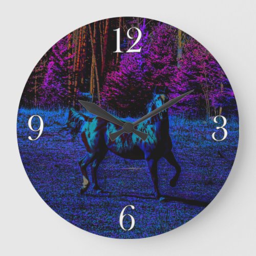Spirited Horse in a Midnight Field Equine Art Large Clock