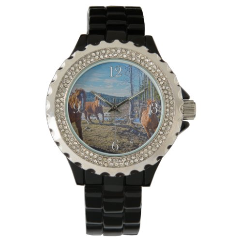 Spirited Horses in Nature Equine_lovers Wristwatch