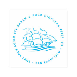 Spirited Masted Sailing Ship Return Address Self-inking Stamp