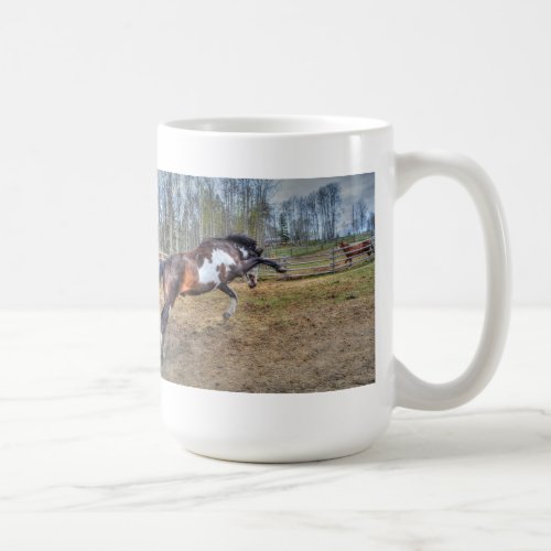 Spirited Pinto Stallion Equine Action Photo Coffee Mug