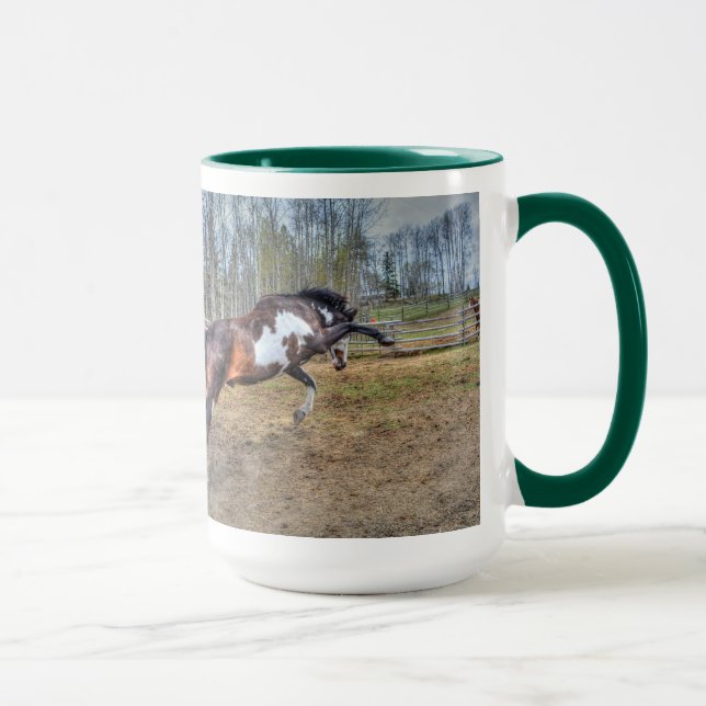 Spirited Pinto Stallion Equine Action Photo Mug (Right)