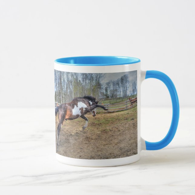 Spirited Pinto Stallion Equine Action Photo Mug (Right)