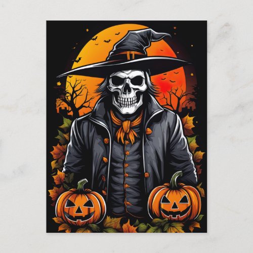 Spirited Skeleton Spooky Halloween Postcard