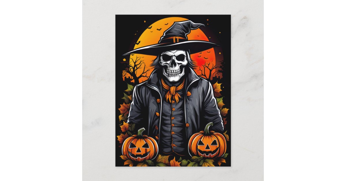 Spirited Skeleton, Spooky Halloween Postcard 