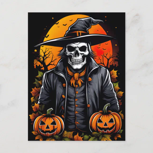 Spirited Skeleton, Spooky Halloween Postcard | Zazzle