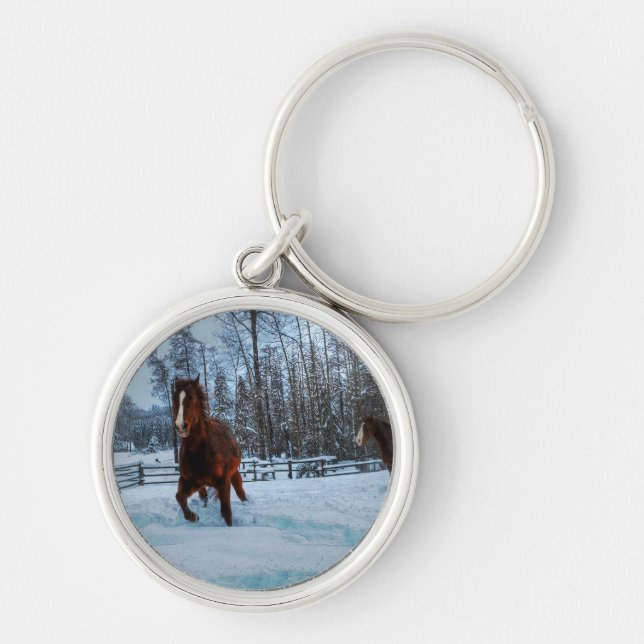 Spirited Sorrel Horse in Snow for Horse-lovers II Keychain (Front)