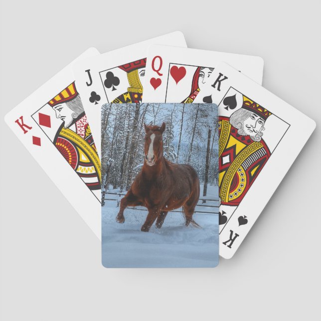 Spirited Sorrel Horse in Snow for Horse-lovers Poker Cards (Back)