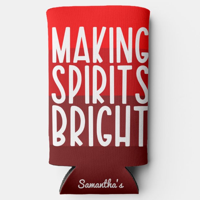 Spirits Bright | Red Christmas Party Custom Seltzer Can Cooler (Front)