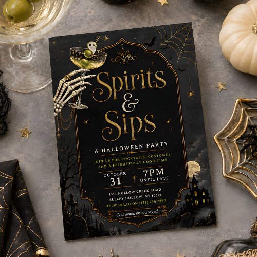 Spirits & Sips Gothic Halloween Cocktail Party Invitation