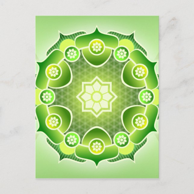 Spiritual Abstract Green Mandala Heart Chakra Postcard (Front)