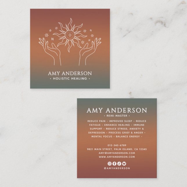 Spiritual/Alternative Wellness Healing Celestial Square Business Card (Front/Back)