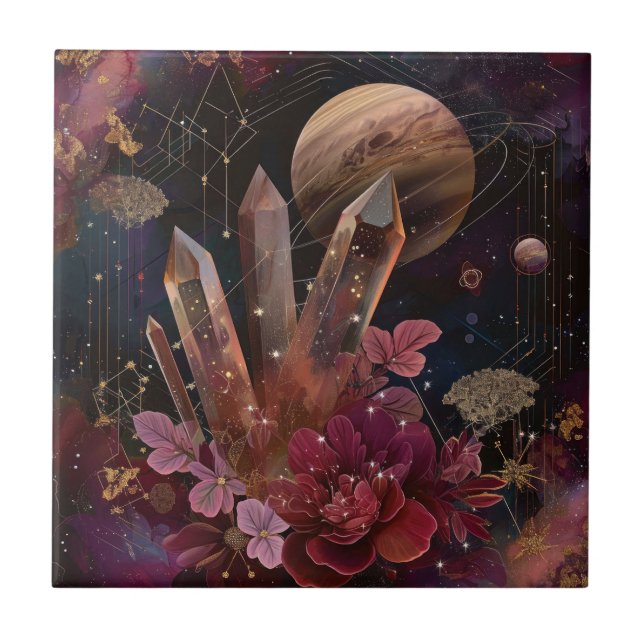 Spiritual Amethyst Energy Celestial Pattern Ceramic Tile (Front)