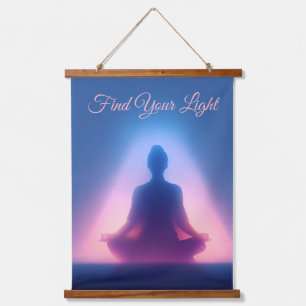 Spiritual Aura Design with Meditating Silhouette Hanging Tapestry