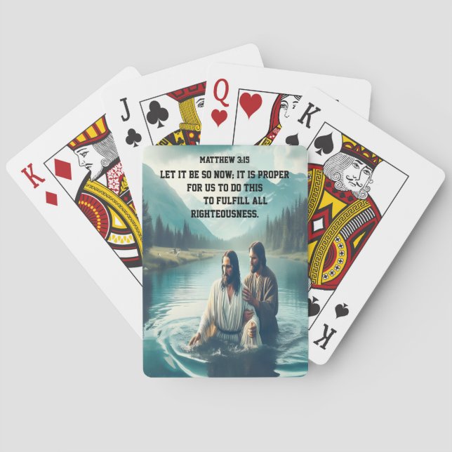 Spiritual Baptism Beneath Snowy Mountain Peaks Poker Cards (Back)