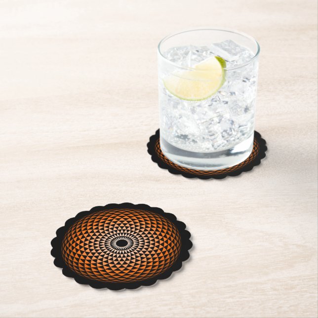 Spiritual Black Orange Mandala Geometric Graphic Paper Coaster (Insitu)