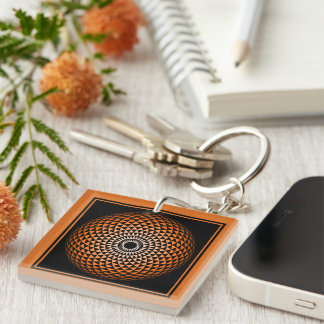 Spiritual Black Orange Mandala Geometric Oriental Keychain