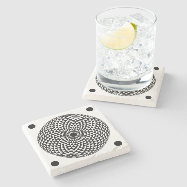Spiritual Black White Mandala Geometric Art Stone Coaster (Side)