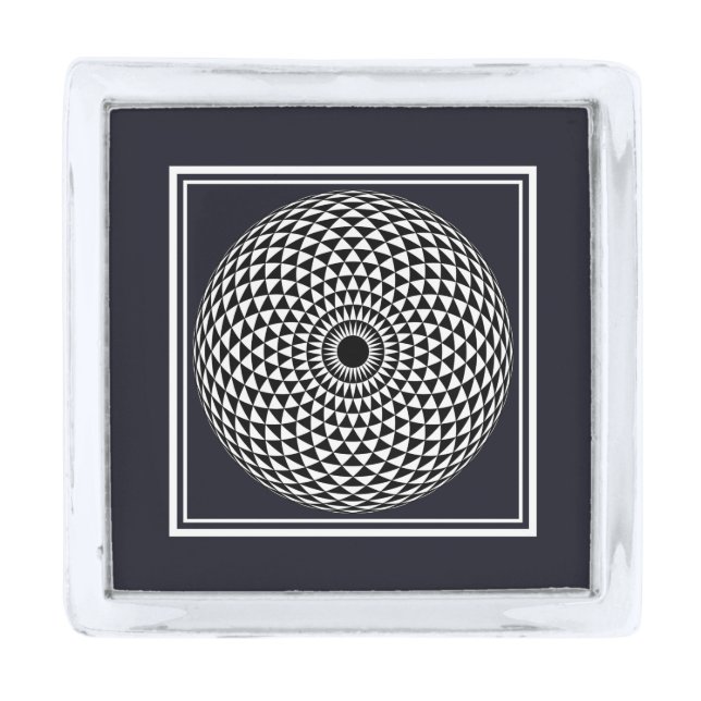 Spiritual Black White Mandala Geometric Oriental Silver Finish Lapel Pin (Front)