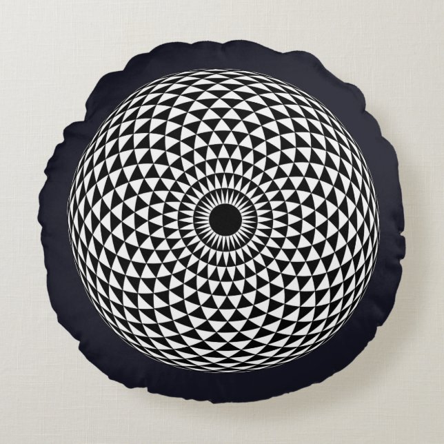 Spiritual Black White Mandala Geometric Vector Art Round Pillow (Front)