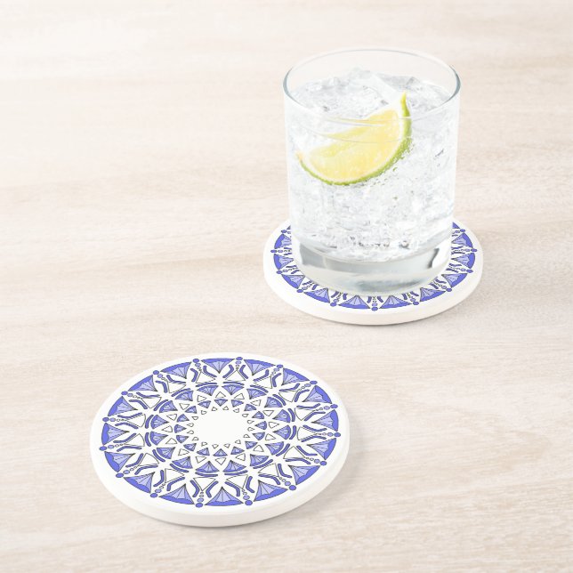 Spiritual Blue Middle Eastern Geometric Mandala Coaster (Side)