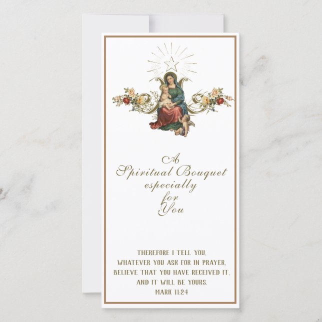 Spiritual Bouquet Catholic Prayer Mary Jesus Holiday Card (Front)