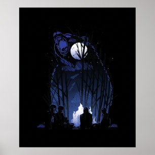 Spiritual Camp Fire Forest Woodland BEAR Moon Teen Poster