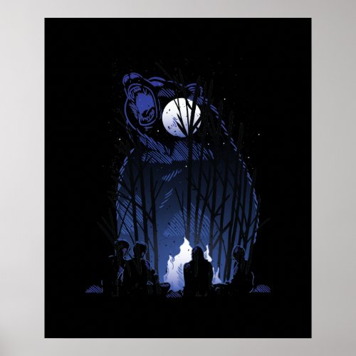 Spiritual Camp Fire Forest Woodland BEAR Moon Teen Poster