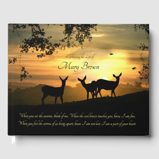 Spiritual Celebration of Life Deer and Poem Guest  Book (Front)