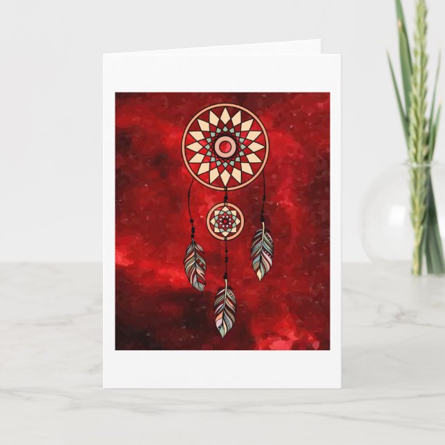 Spiritual Colorful Dream Catcher Feather Card (Front)