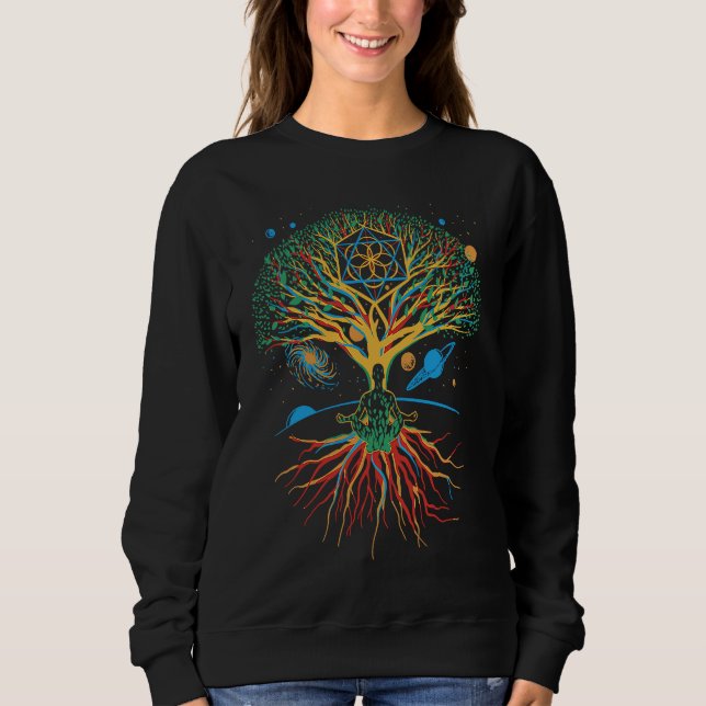 Spiritual Colorful Life Tree  Chakra  Yoga Instruc Sweatshirt (Front)