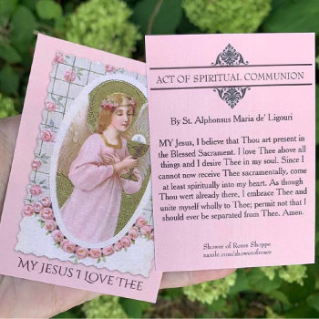 Spiritual Communion Holy Card -angel Holding Host by ShowerOfRoses at Zazzle