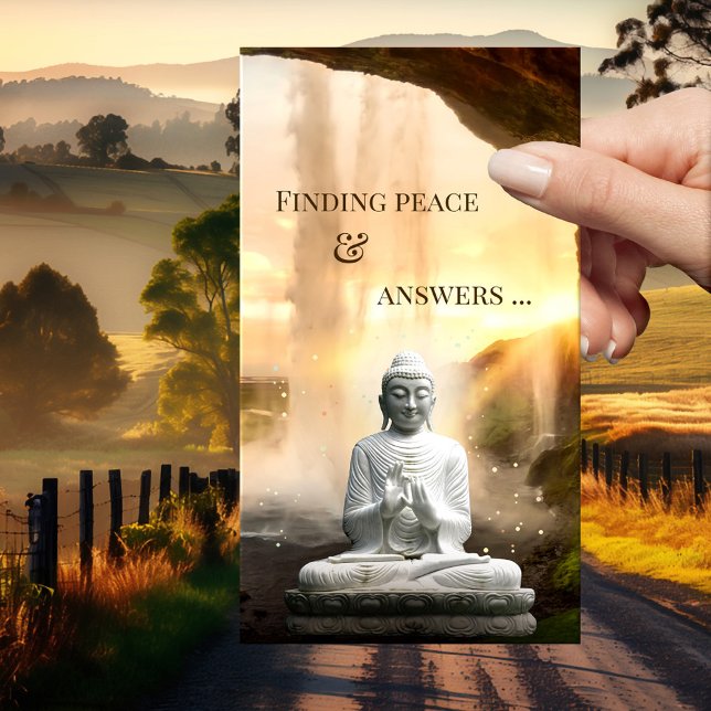 Spiritual Counseling Reading Buddha Business Card (Business card featuring a statue of the Buddha in front of a waterfall at sunset - spiritual )