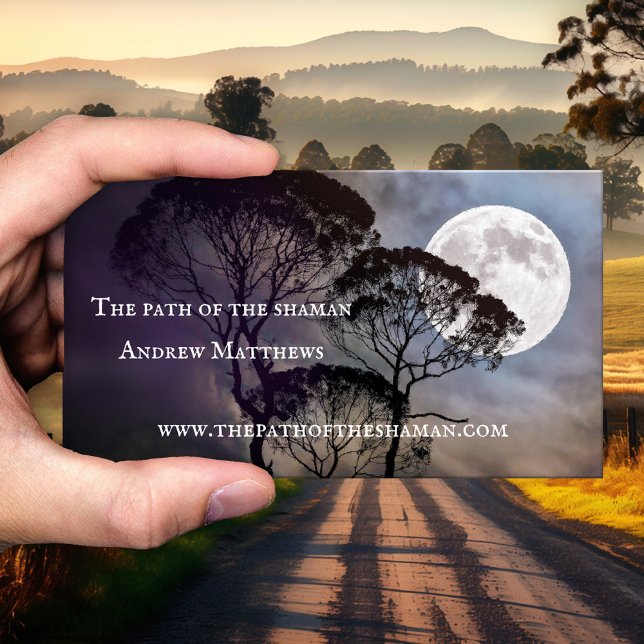 Spiritual Counselor Shaman Photo Business Card (Spiritual shaman business card featuring a moon shining through the trees - with photo or QR code)