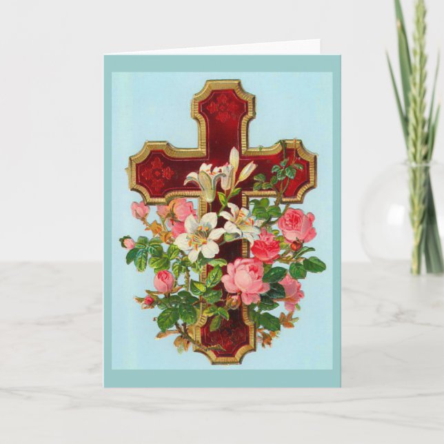 Spiritual Cross and Flowers Card (Front)