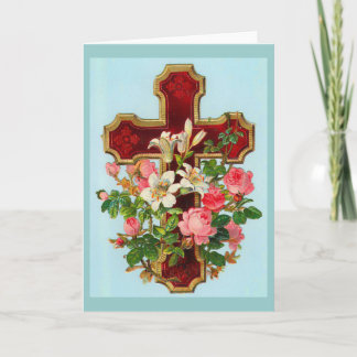 Spiritual Cross and Flowers Card