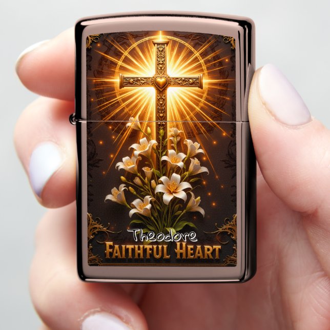Spiritual Cross Lily Bouquet Zippo Lighter (In Hand)
