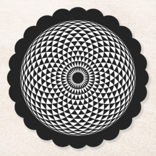 Spiritual Dark Gray White Mandala Geometric Art Paper Coaster