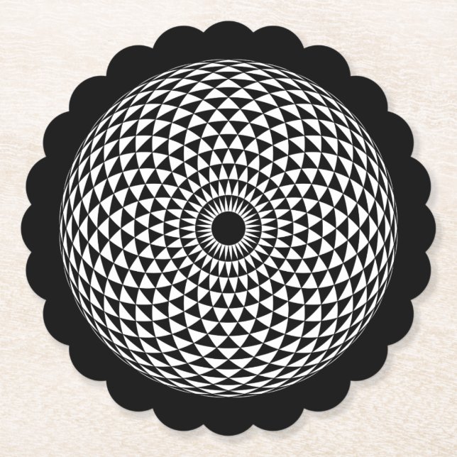 Spiritual Dark Gray White Mandala Geometric Art Paper Coaster (Front)