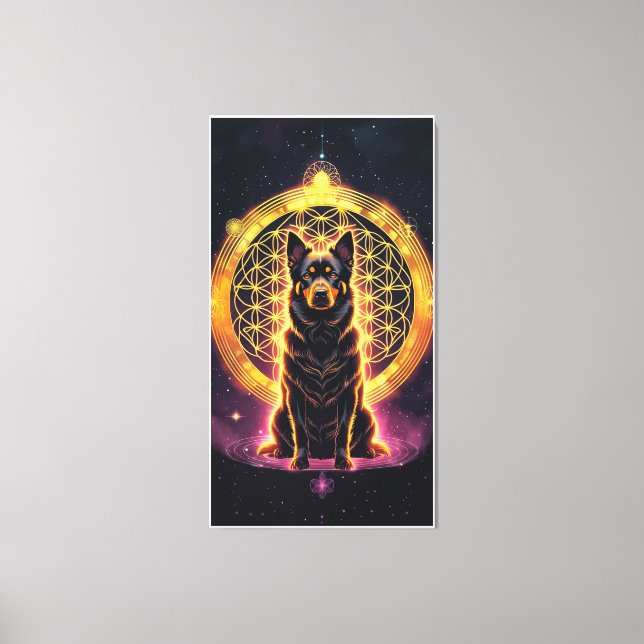 Spiritual Dog with Golden Mandala & Flower of Life Canvas Print (Front)