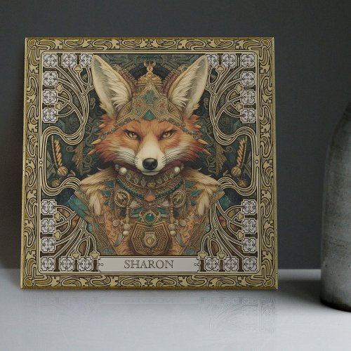 Spiritual Fox Personalized Tribal Art Altarpiece Ceramic Tile