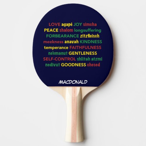 SPIRITUAL FRUIT Hebrew Personalized DARK BLUE Ping Pong Paddle