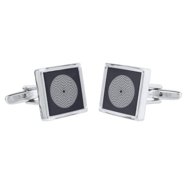 Spiritual Grey White Mandala Geometric Vector Art Cufflinks (Angled)