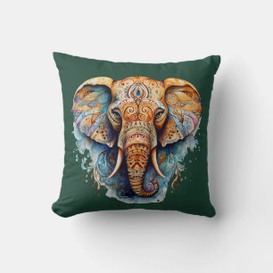 Spiritual Harmony: The Colorful Elephant Mind Throw Pillow