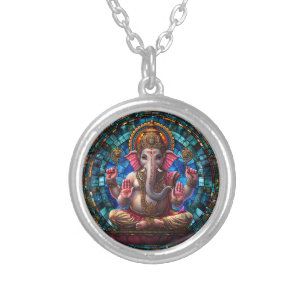 Spiritual Hindu Deity Ganesha Religious Hindu God Silver Plated Necklace