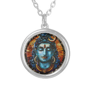 Spiritual Hindu Deity, Religious Shiva God Silver Plated Necklace