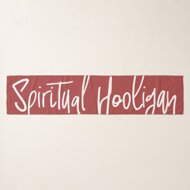 Spiritual Hooligan Script Chiffon Scarf Rust Red (Front (Horizontal))