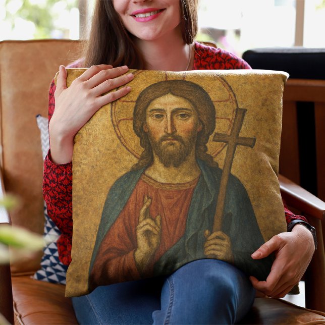 Spiritual Jesus Artwork Medieval Illustration Throw Pillow (Creator Uploaded)